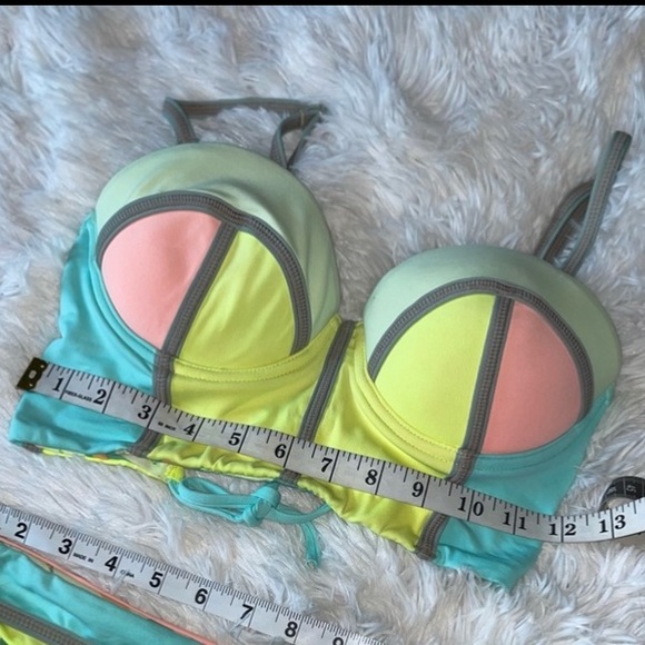 Maaji Lime Cubism Underwire Bustier Bikini molded cup lace up Top size small - Picture 8 of 10